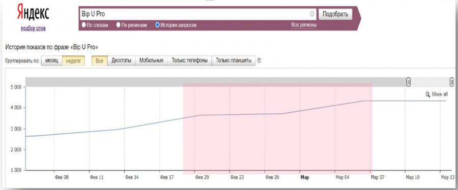 Количество запросов о новинке Amazit в Yandex WordStat